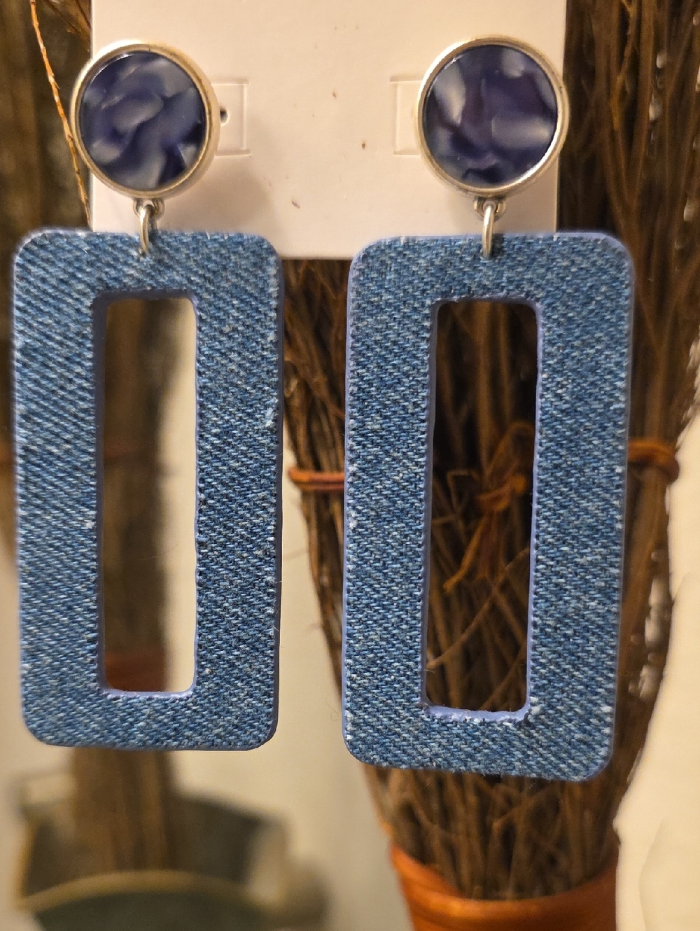 Blue Denim Rectangular Drop Earrings